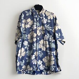 Men’s COOKE‎ STREET Blue Floral Stone Wash Hawaiian Shirt Size 2XL